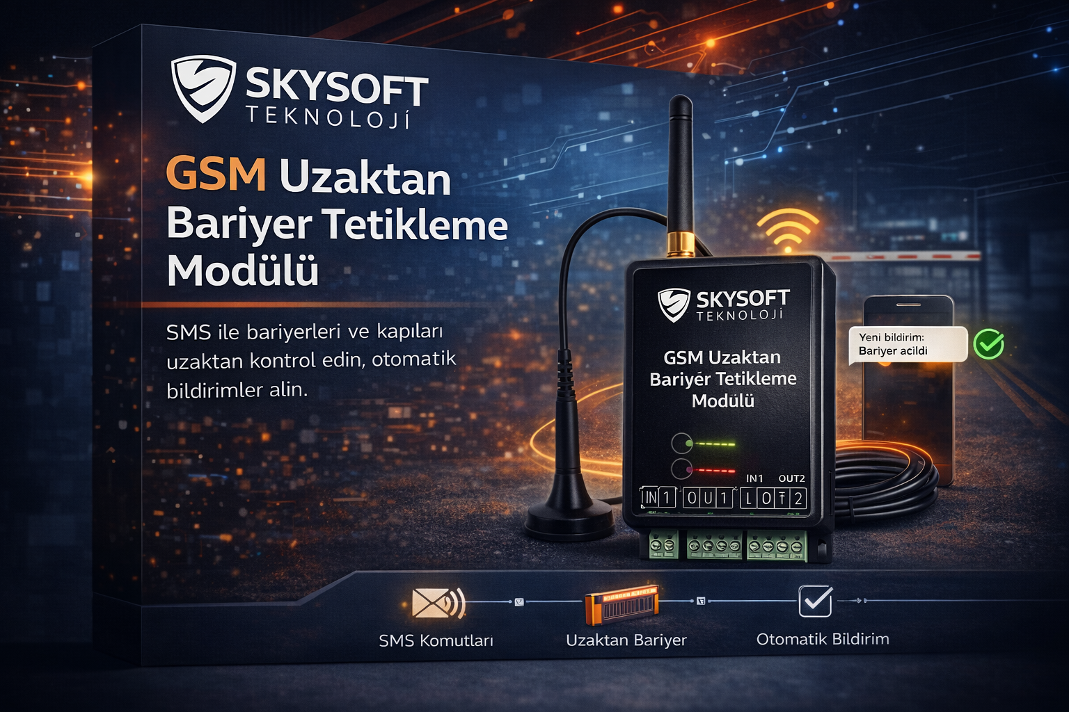 SKYSFT TK GSM Uzaktan Bariyer Tetikleme Modülü